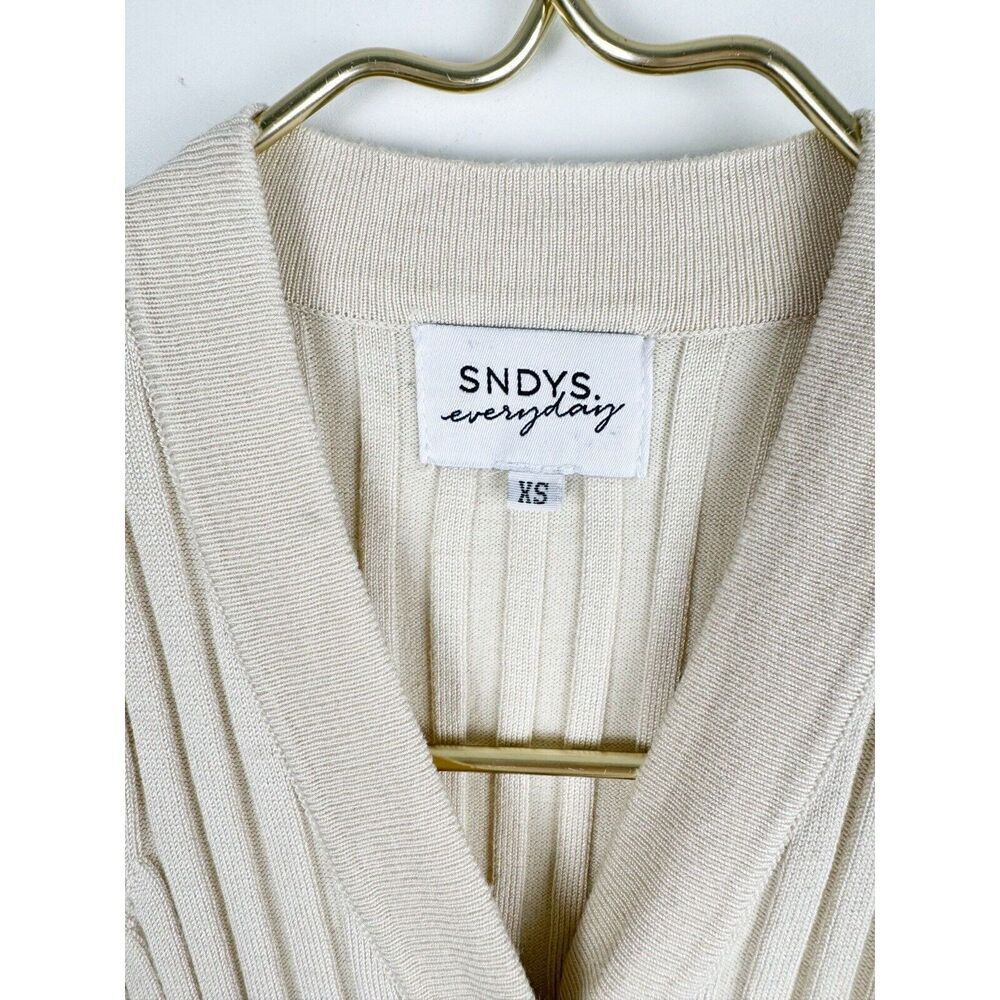 SNDYS NEVADA DRESS Cream Beige Fitted Ribbed Oatmeal Preppy - Picture 4 of 5